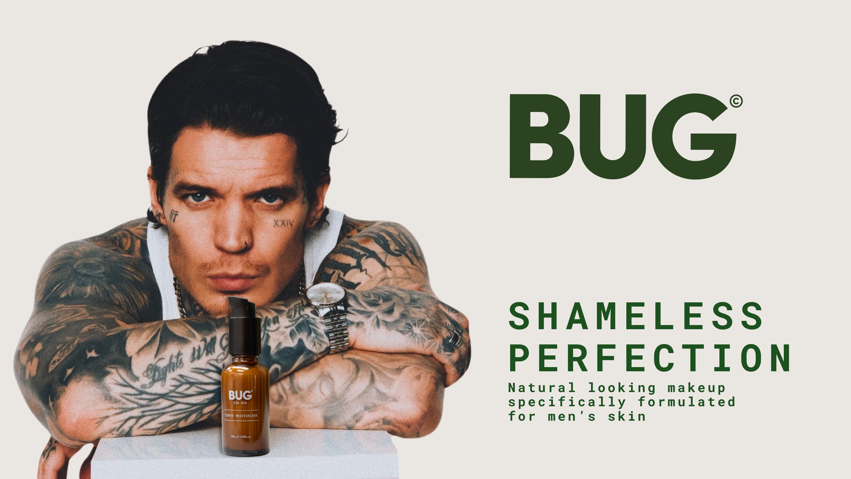 man wearing tinted moisturiser by BUG FOR MEN. men's makeup